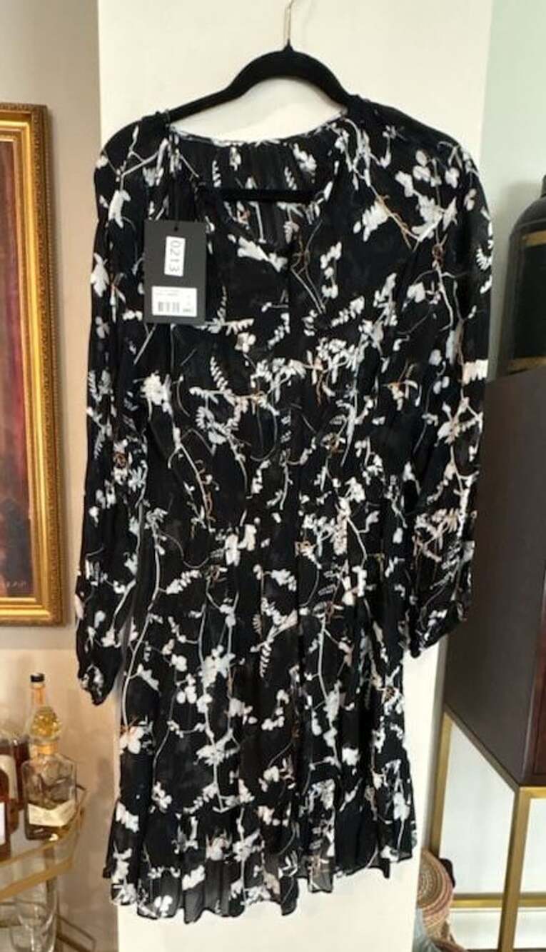 The Kooples Rope Flowers Black Floral Print Long Sleeve Ruffle Minj Dress Size 2